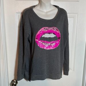 Juicy Couture Sweatshirt Womens XL Gray Sequins Sparkly Graphic LipsY2K Pullover